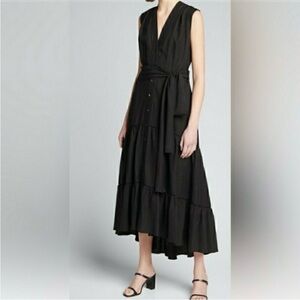 Nicole miller linen blend tiered ruffle maxi dress black boho western women’s 10